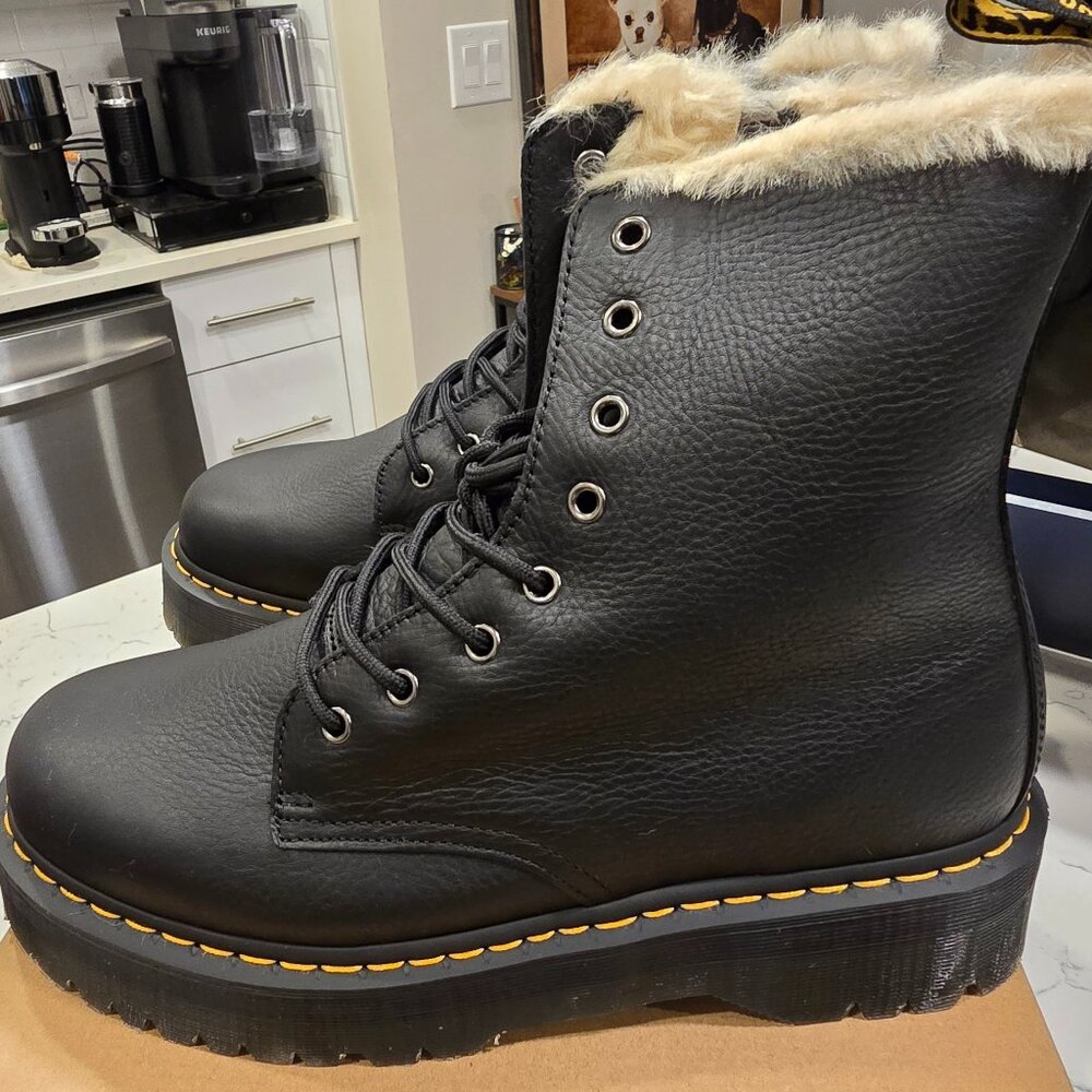 Dr. Martens Jadon Faux Fur Lined Leather Platform Combat Boots Black Mens SZ 13